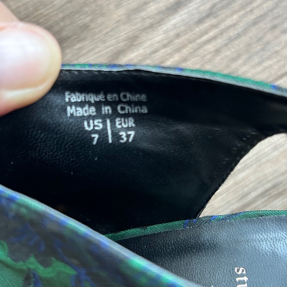 Black Suede Studio Green & Blue Jacquard Sling Back Sandals | 7 - Picture 7 of 11